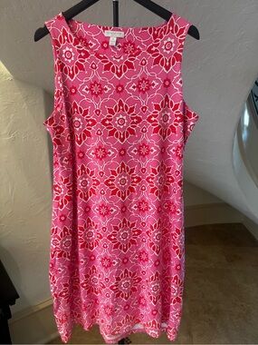 Charter Club Pink, Red, and White Patterned Sleeveless Dress